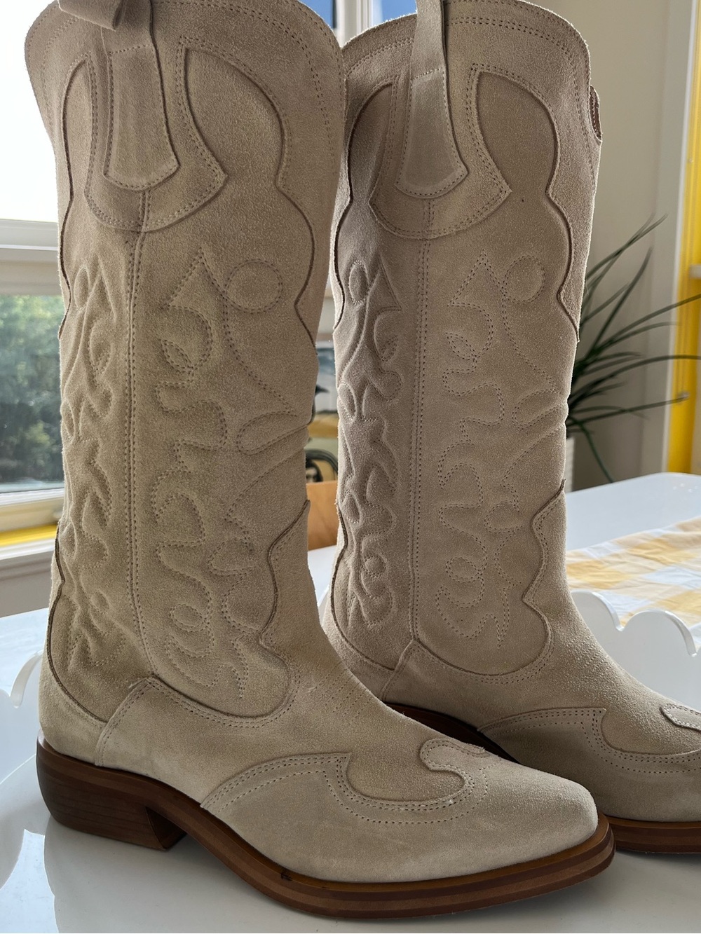 Anthropologie Pilcro Beige Suede Western Boots